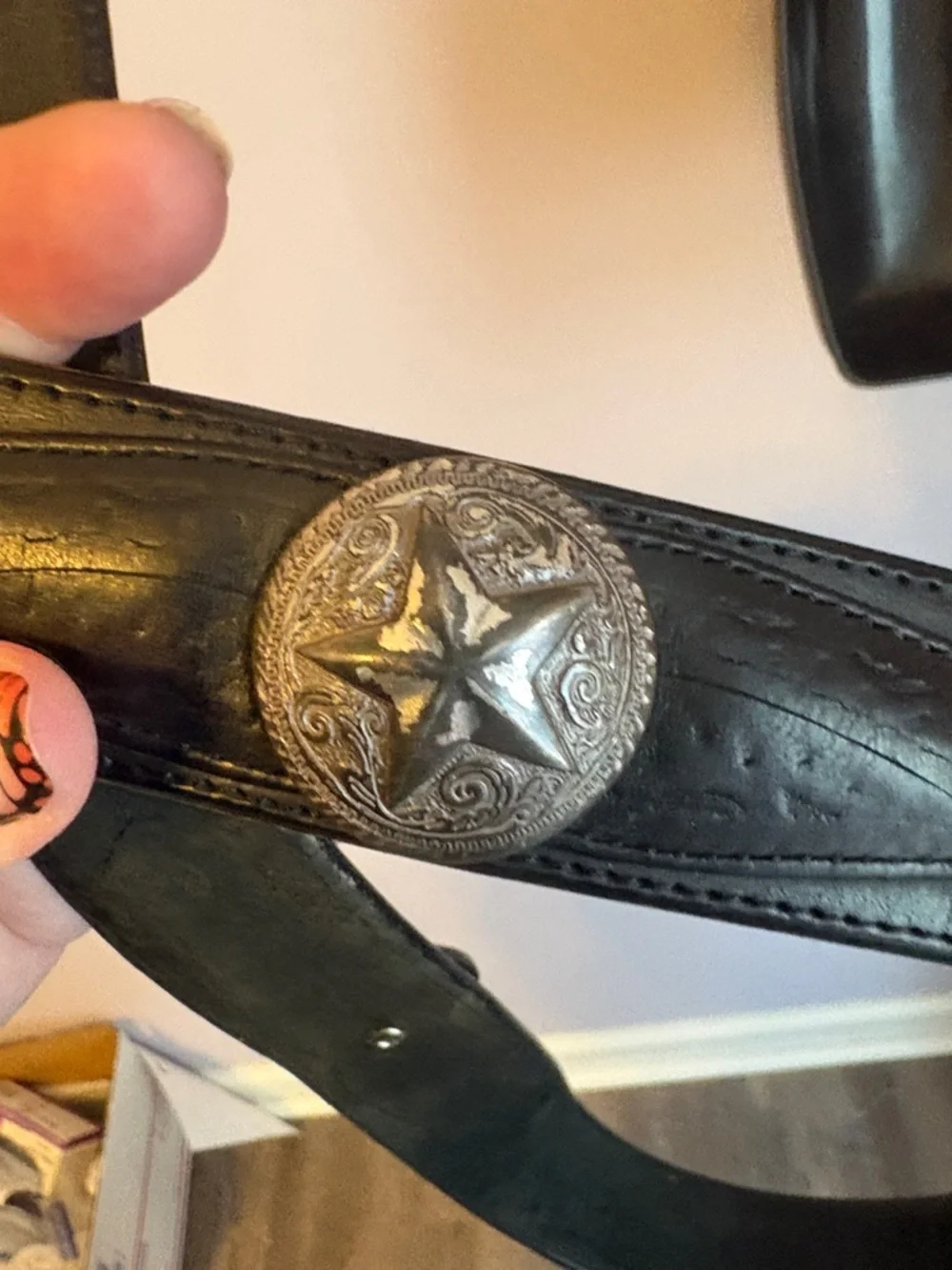 Justin’s Vintage 1993 Black Leather Western Sheriff Star Badge Belt